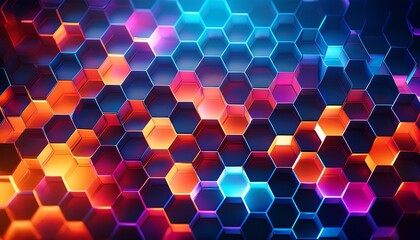 a futuristic colorful abstract background with glowing hexagonal patterns the neon lit honeycomb structures in bright cyan deep magenta and fiery orange create a sci fi high tech and visually