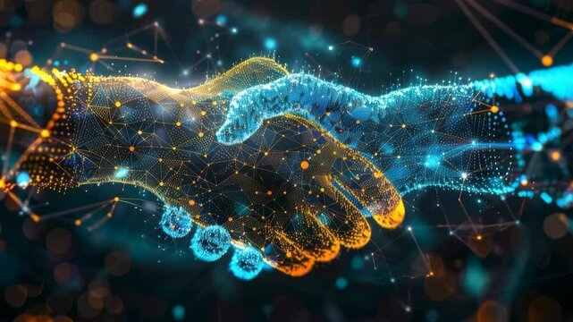 Futuristic Digital Handshake Representing Trust and Security in Blockchain Voting Systems