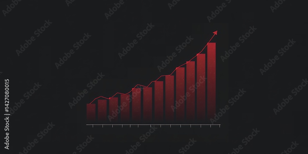 Poster a red bar graph with an upward trending line against a dark background showing growth and success