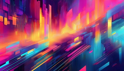 a futuristic colorful abstract background featuring digital glitch effects pixelated distortions in neon magenta electric blue and vibrant yellow merge to create a high tech cyberpunk inspired