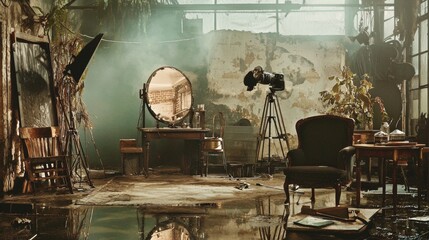 Old Film Studio Interior with Vintage Camera