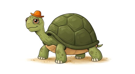 Fototapeta premium Whimsical tortoise illustration donning a dapper hat and radiating charm
