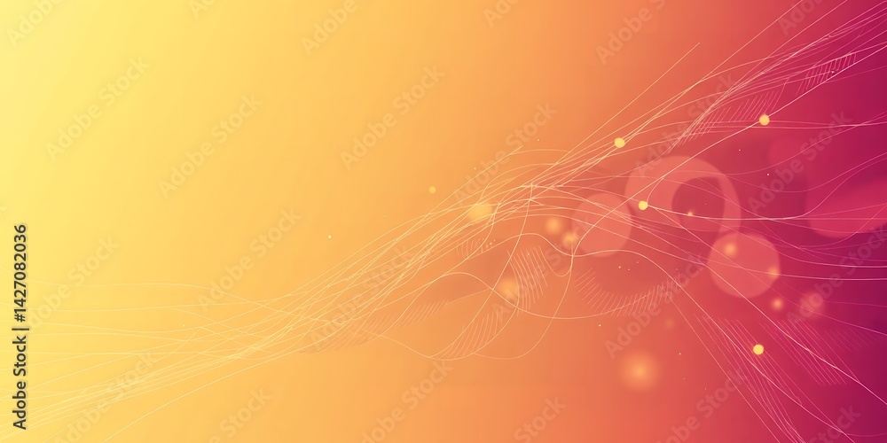 Poster Abstract background with yellow to red gradient, bokeh and thin lines across the surface