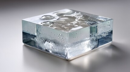 Frosted glass cube creates puddles of water, blending hot and cold therapy