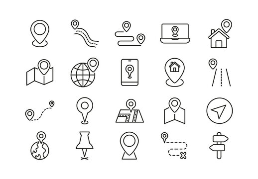 Black And White Global Navigation Location Icons Set