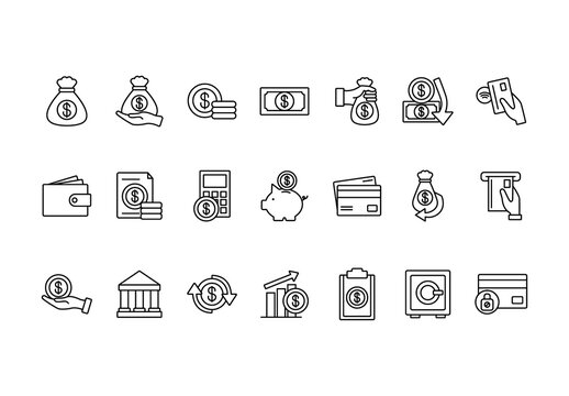 Black Outline Finance Payment Banking Icons Set