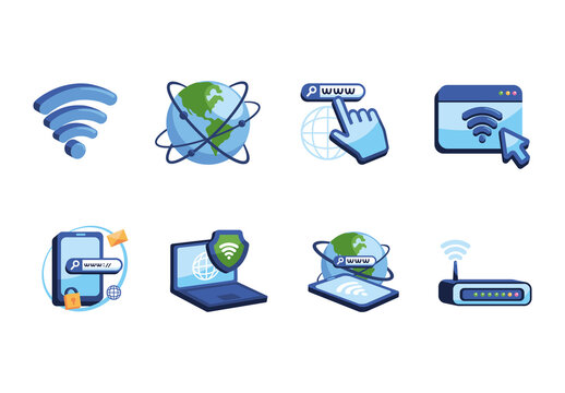 Blue And Green Global Web Access Icons Set