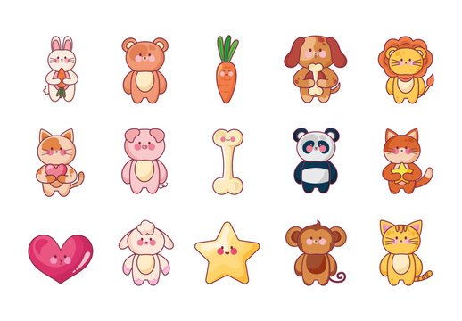 Brown And Yellow Cute Animal Cartoon Sticker Set