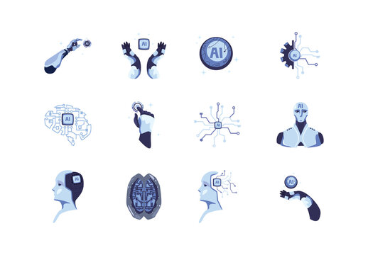 Blue And Purple Futuristic Cybernetic Intelligence Illustration Design Set