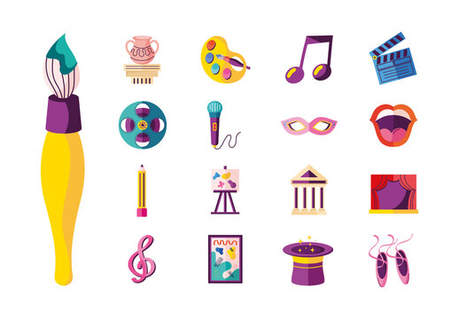 Purple And Yellow Artistic Culture Creative Objects Illustration Set