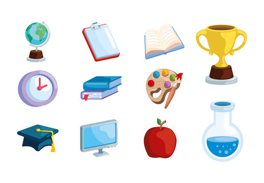 Colorful School Objects Stationery Education Illustration Set