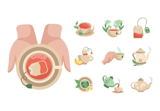 Beige And Green Organic Herbal Tea Stickers Set