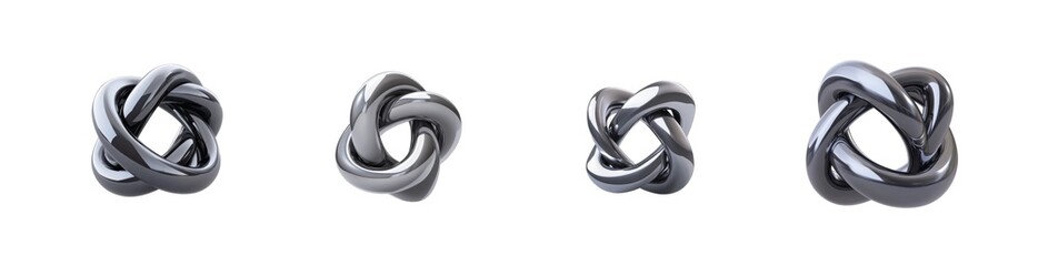 Interwoven metallic structures in various sizes display glossy reflective surface qualities