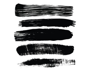 Wide hand-drawn dry paint brush strokes in black on white background, great for use in banners, digital art, or background textures