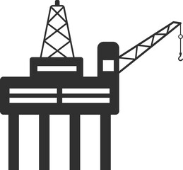 A pictogram of an offshore oil extraction platform indicating a maritime-based oil drilling operation.