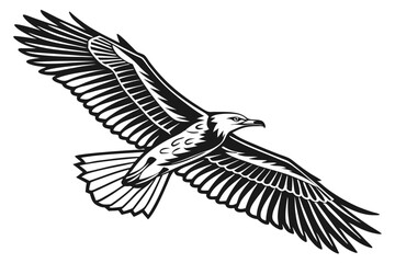 Majestic Eagle in Flight – Black and White Woodcut Style Wildlife Illustration