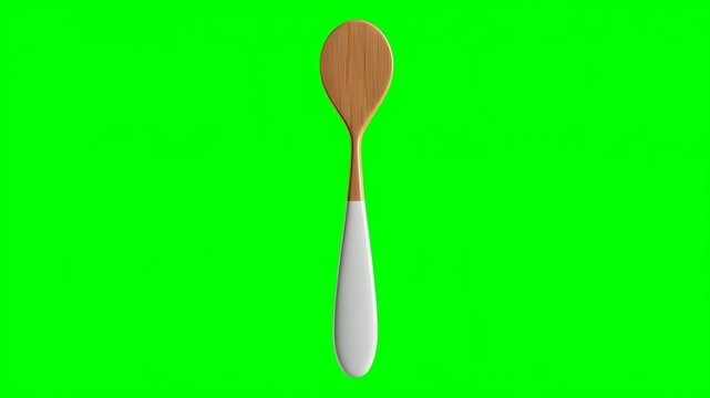 Unique wooden spoon against a bright green background showcasing kitchenware design