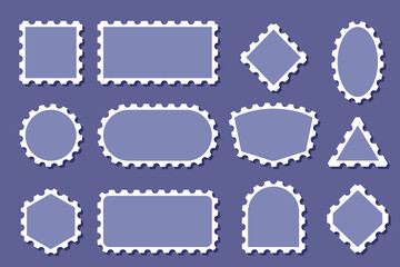 Set of blank postage stamps in various geometric shapes