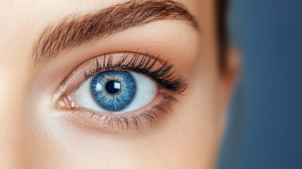 Obraz premium Woman showing perfect makeup and long eyelashes around blue eye