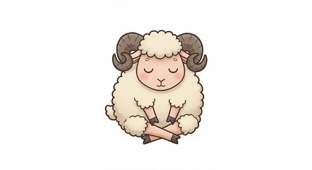 Cute cartoon sheep illustration relaxing pose