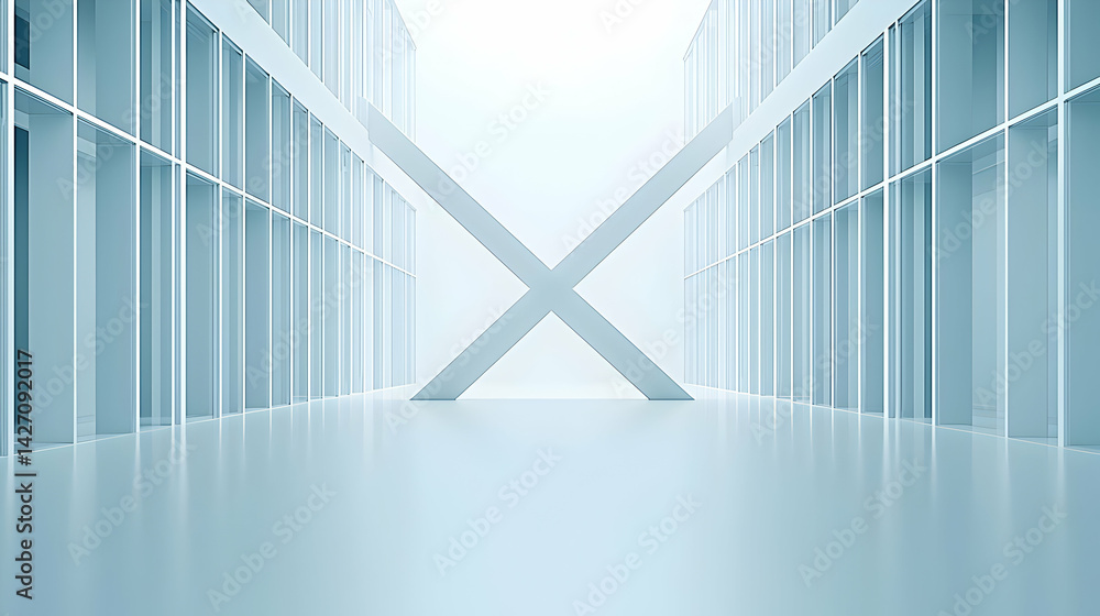 Poster white modern architectural corridor with x shape structure