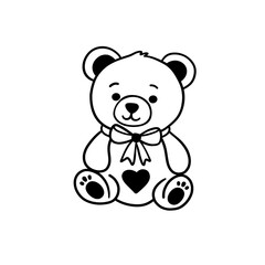Vector teddy bear line art illustration. Bear toy romantic doodle