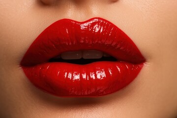 Obraz premium Glossy red lips close-up