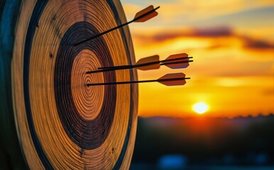 Sunset View of Arrows Hitting a Target in a Serene Outdoor Setting