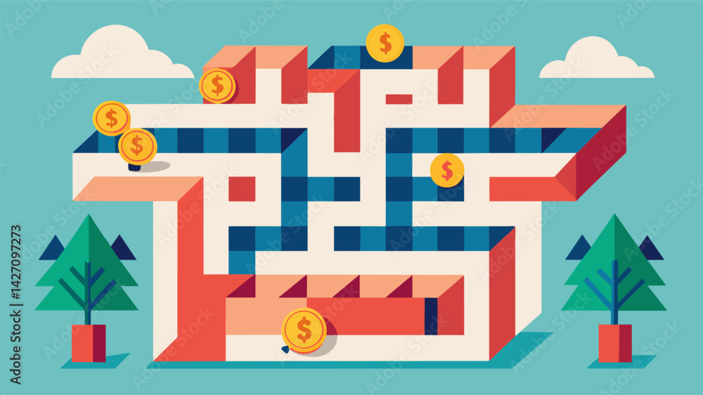 Aufkleber a maze with the exit representing financial stability and the walls made up of different repayment p