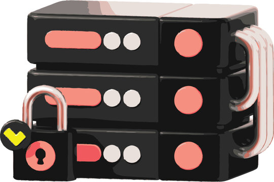Coloring Secure Server Stack Illustration with Padlock and Checkmark Icon.