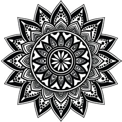 Abstract floral vector design with mandala pattern showcases ornate flower elements in a round, seamless illustration