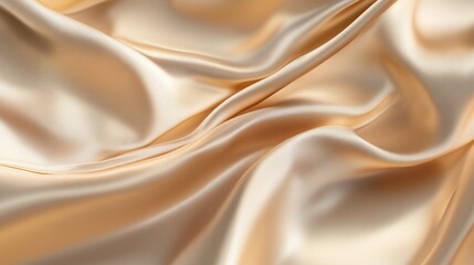 Soft golden silk fabric draped elegantly showing smooth waves and subtle shine under soft lighting in a textile workshop