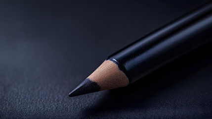 Ultra HD close-up of luxury black eyeliner pencil with smooth pigment on chic dark background, professional makeup product shot.