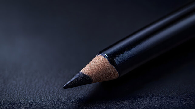 Ultra HD close-up of luxury black eyeliner pencil with smooth pigment on chic dark background, professional makeup product shot.