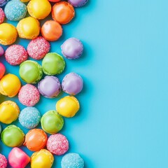Obraz premium Blue background with a bunch of colorful candies