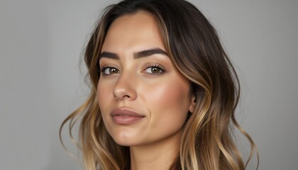 Naklejka premium Portrait Of A Young Woman With Natural Makeup And Wavy Hair