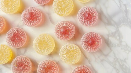 Row of jelly beans with a pink and yellow center