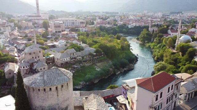 Mostar, Bosnia & Herzegovina, aerial drone view.