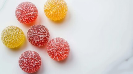 Group of jelly beans are sitting on a white surface