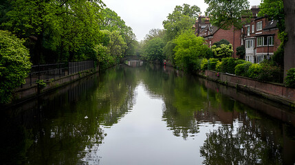 Obraz premium Calm Urban Canal Scene With Reflections