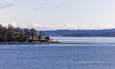 Scenic Coastal View of Gulf Islands in British Columbia, Canada with Blue Waters