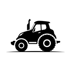 Farm tractor icon. Black silhouette. Side view. Vector simple flat graphic illustration. Isolated object on white background. Isolate.