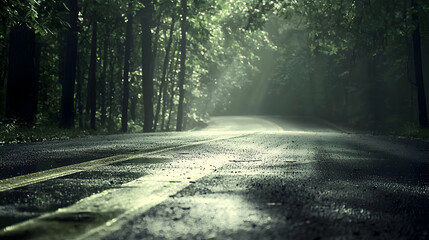 Obraz premium Rainy Forest Road Through Trees