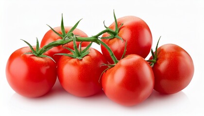 heap of campari red tomato with a green stem isolated on a white background