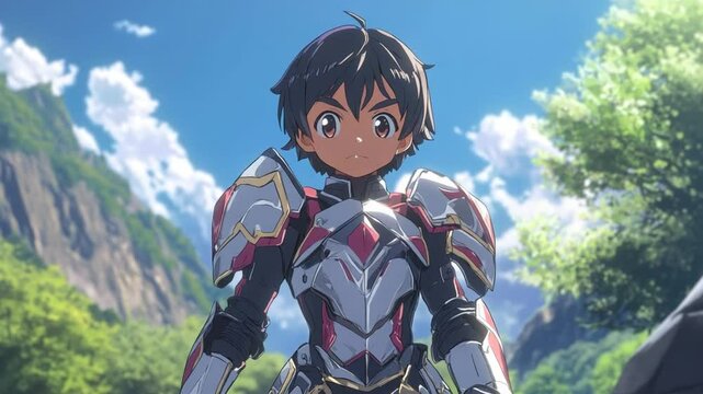 Young Knight in Shining Armor Amidst Verdant Landscapes - Animated Fantasy Character