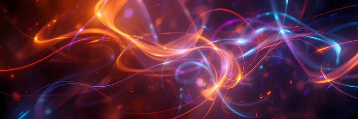 Obraz premium Blue and Purple Electric Energy Arcs Background Concept Design. Dynamic glowing plasma light trails twist vigorously on dark backdrop. Futuristic power.