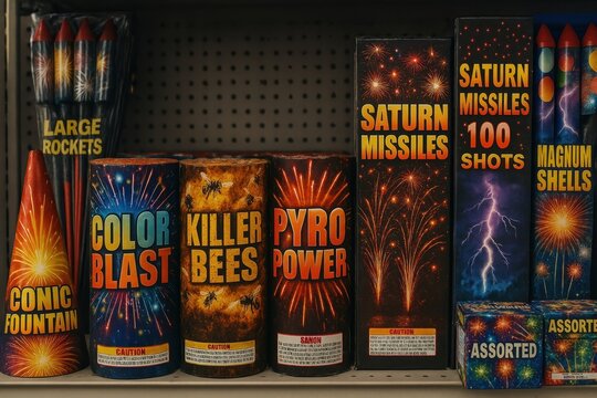 Vibrant fireworks display products.