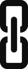 Minimal depiction of two interlocked chain links forming a connection symbol in silhouette form.