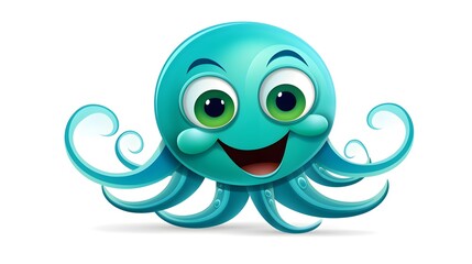 Obraz premium Cheerful and Adorable Blue Green Squid Character Smiling - Stock Vector