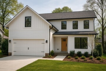 Modern suburban white house exterior